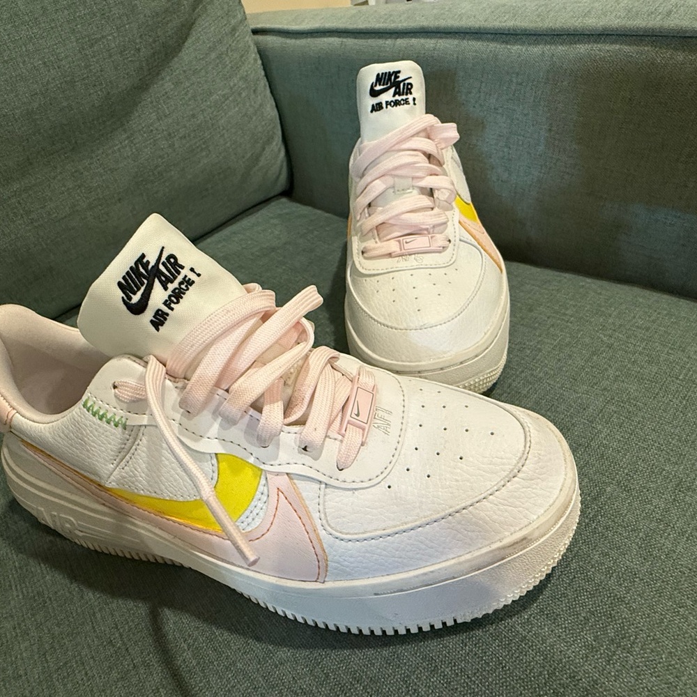 Nike Airforce 1 Sneakers in White, Pink, and Yellow